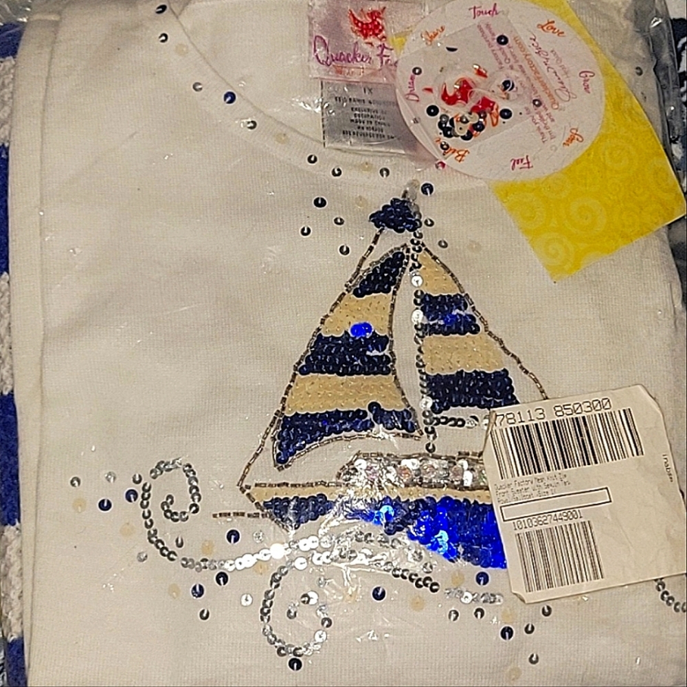 The Quacker Factory Sailboat Sequin Tank Top & Knit Cover Shawl NEW, SEALED
